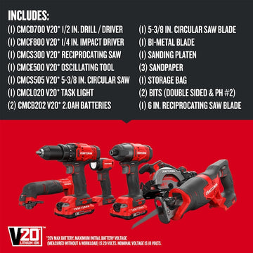 CRAFTSMAN V20 6-Tool 20-volt Max Power Tool Combo Kit with Soft Case (2-Batteries Included and Charger Included)